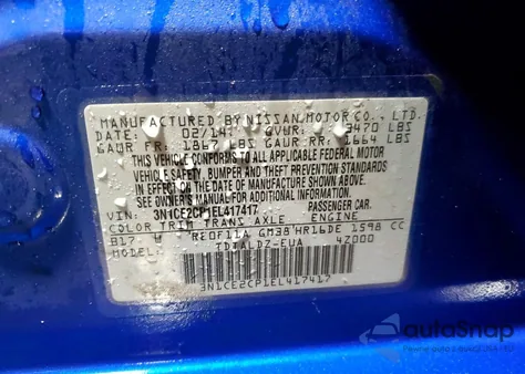 2014 Nissan Versa Note S z USA, uszkodzony, nr VIN 3N1CE2CP1EL417417